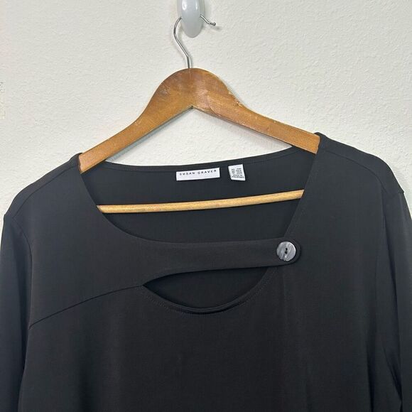 Susan Graver Liquid Knit Solid Black Keyhole 3/4 Sleeve Top Women’s Size 2X P - Picture 2 of 12